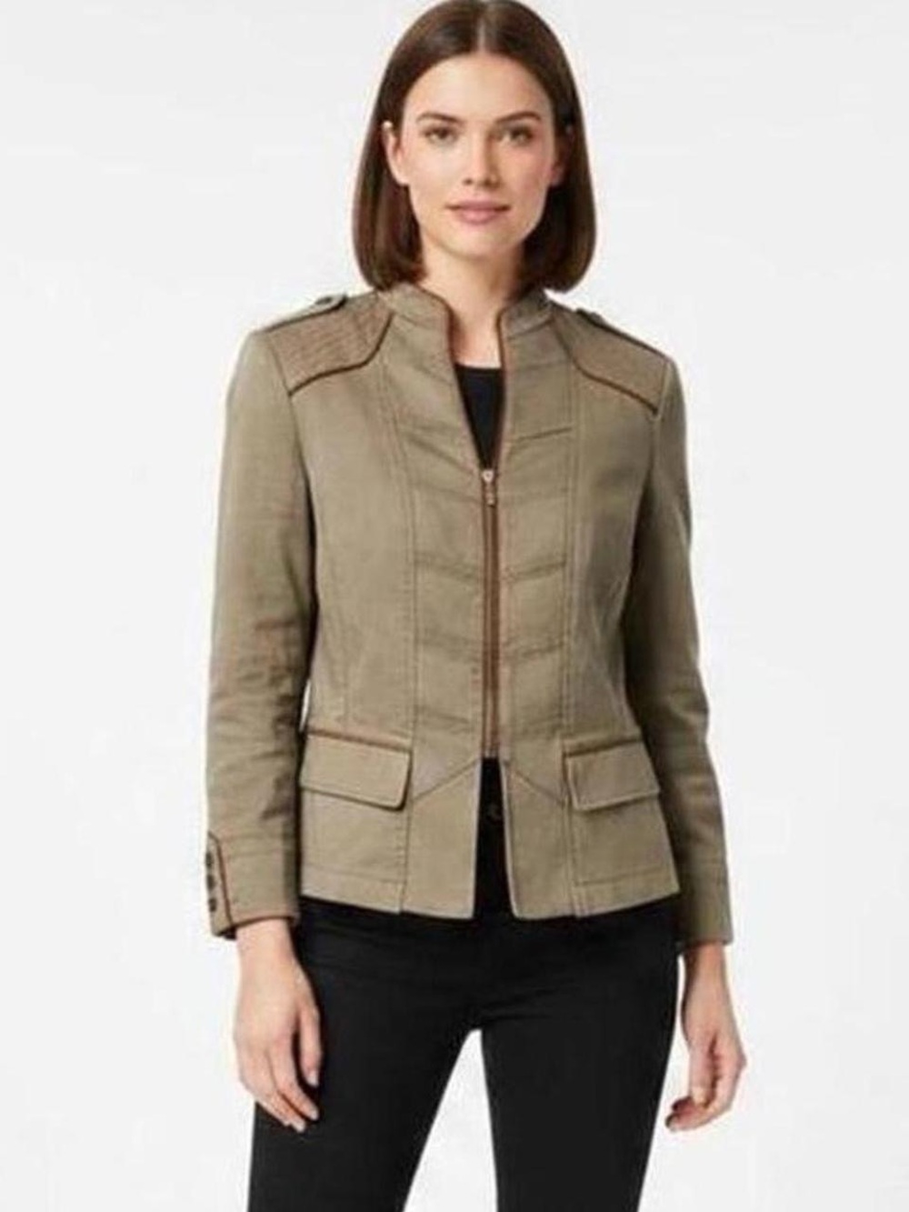 White House Black Market Taupe Zip Jacket